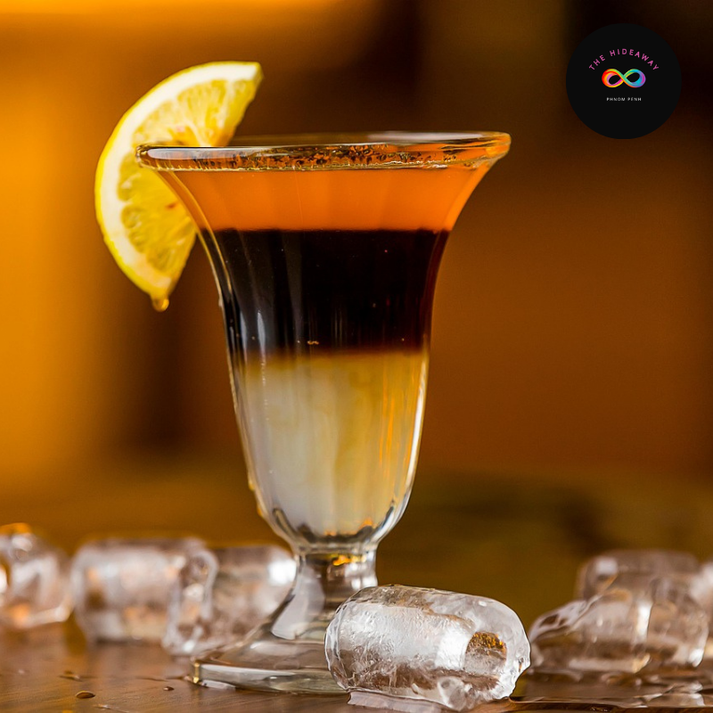 A vibrant The Stonewall Sling part of The Hideaway’s exclusive Pride Pour collection in Phnom Penh