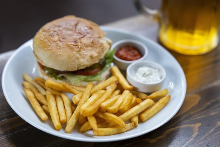 burger and chips at hideaway gay bar phnom penh
