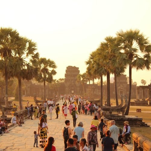 people visiting angkor wat complex